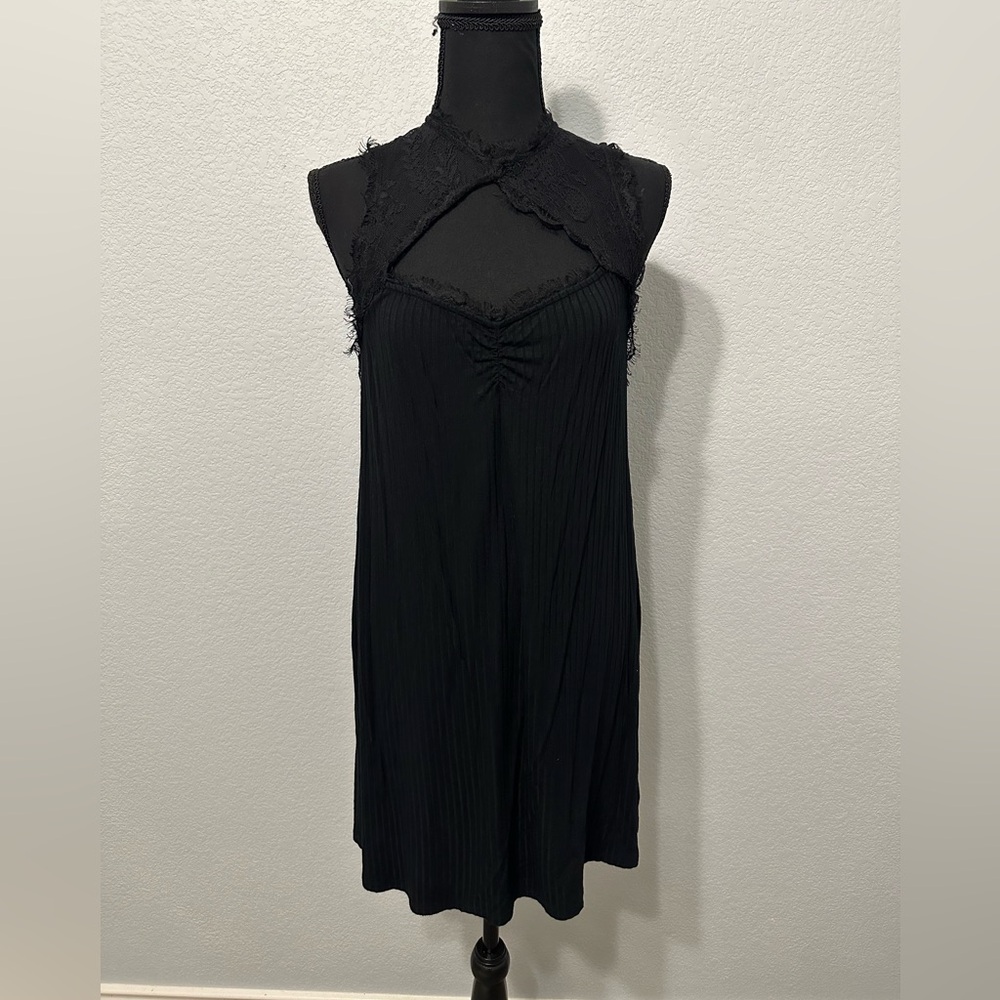 Black Lace Top flowy slip dress NWT